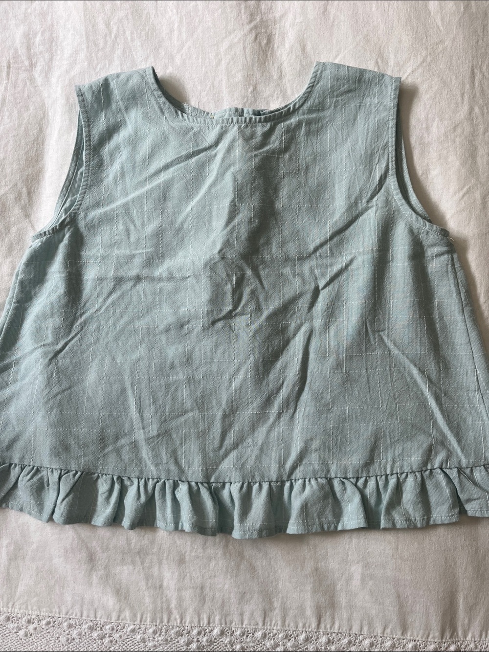 Vignette Blue Swing Top with Split Back & Ruffle Trim, Size 10